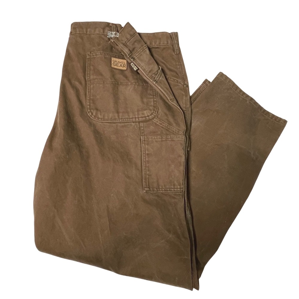 Gravel Gear Mens 42x34 Relaxed Fit Duck Canvas Carpenter Distressed Pants Brown